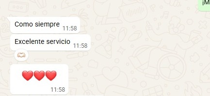 Mensaje de un cliente: “Como siempre, excelente servicio”